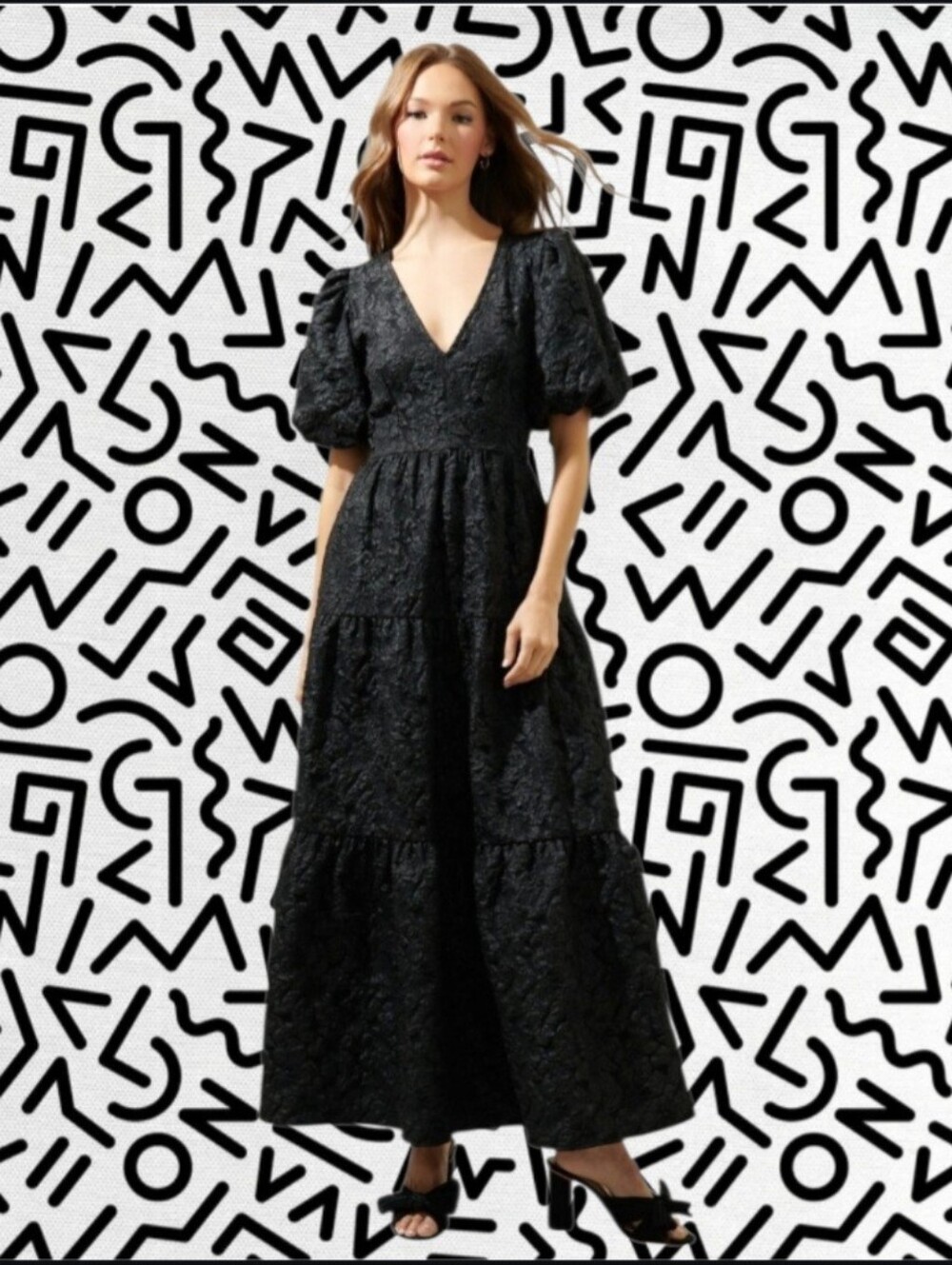 Black Tiered Maxi Dress - Arielle Jacquard